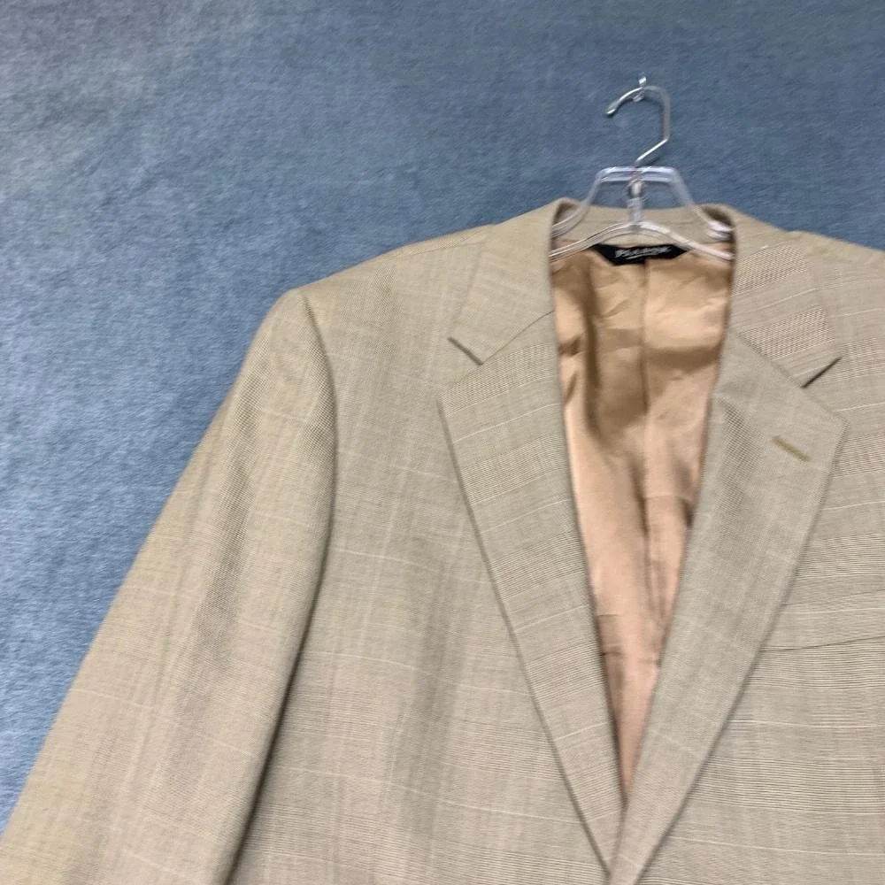 Jos. A. Bank Blazer Jacket Mens 39 Khaki Plaid Lined Wool Party Wear Notch Lapel